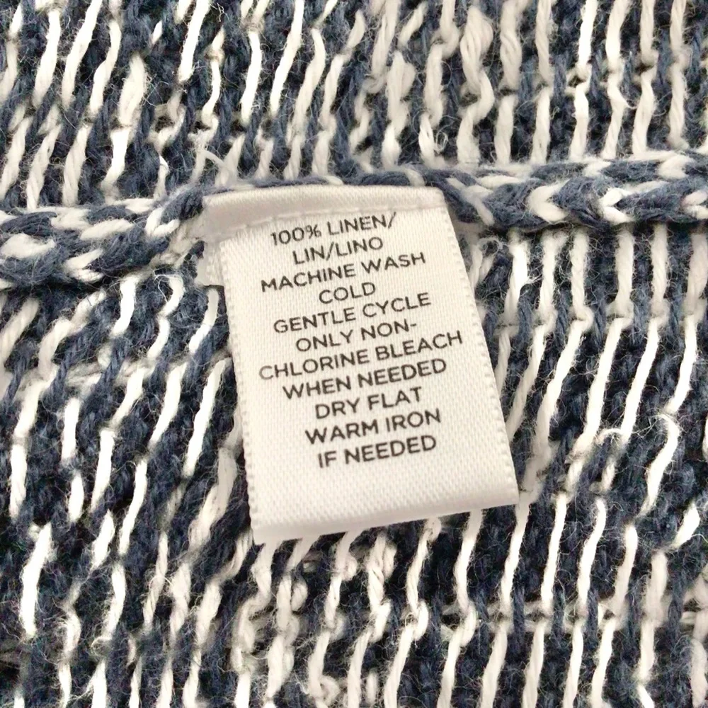 LOFT Blue and Ivory Linen Ikat Pullover Long Sleeve Sweater XSP